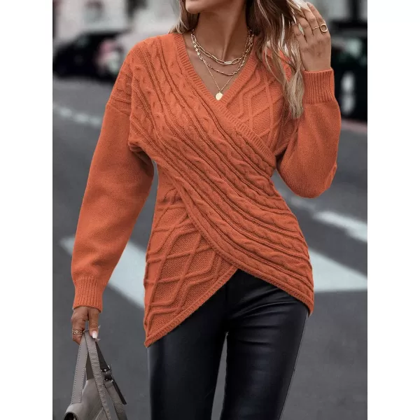 WDIRARA Women's Wrap V Neck Criss Cross Long Sleeve Asymmetrical Sweater Cable Knit Tops