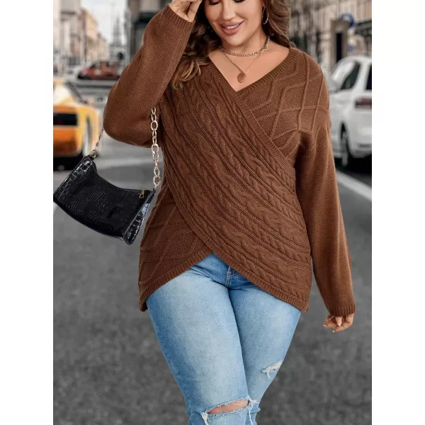 WDIRARA Women's Wrap V Neck Criss Cross Long Sleeve Asymmetrical Sweater Cable Knit Tops