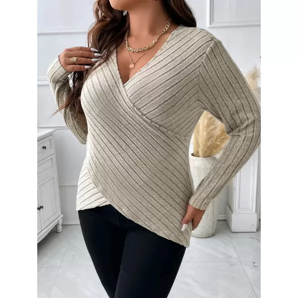 WDIRARA Women's Wrap V Neck Criss Cross Long Sleeve Asymmetrical Sweater Cable Knit Tops