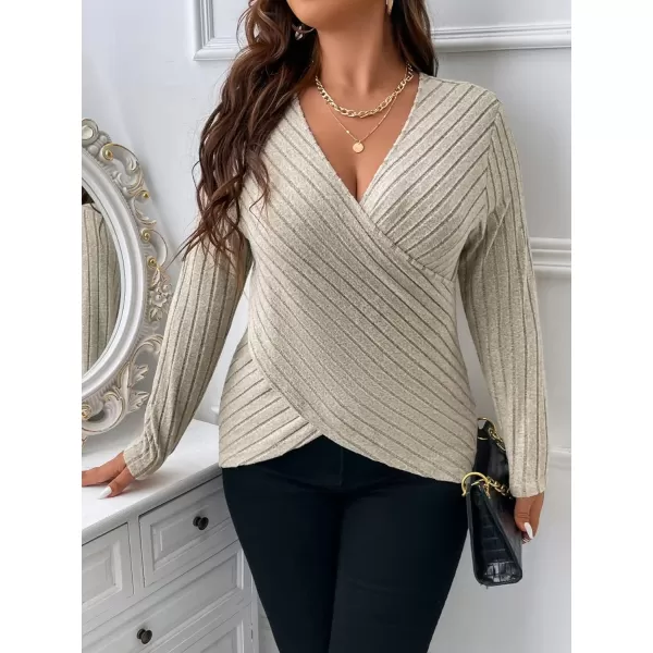 WDIRARA Women's Wrap V Neck Criss Cross Long Sleeve Asymmetrical Sweater Cable Knit Tops