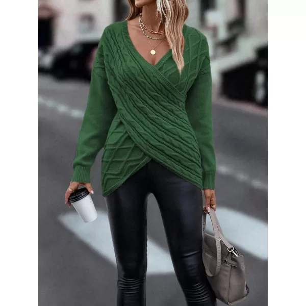 WDIRARA Women's Wrap V Neck Criss Cross Long Sleeve Asymmetrical Sweater Cable Knit Tops