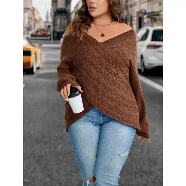 WDIRARA Women's Wrap V Neck Criss Cross Long Sleeve Asymmetrical Sweater Cable Knit Tops