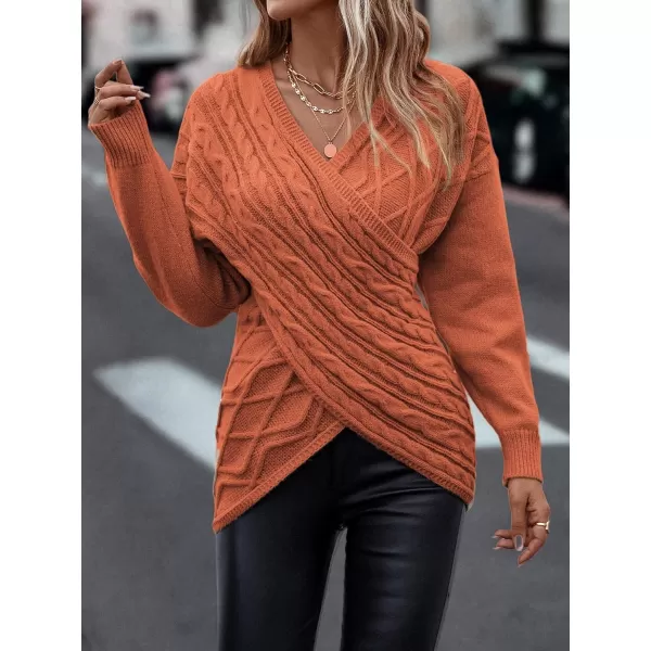 WDIRARA Women's Wrap V Neck Criss Cross Long Sleeve Asymmetrical Sweater Cable Knit Tops