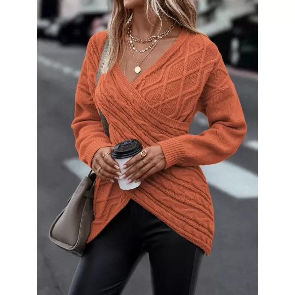 WDIRARA Women's Wrap V Neck Criss Cross Long Sleeve Asymmetrical Sweater Cable Knit Tops