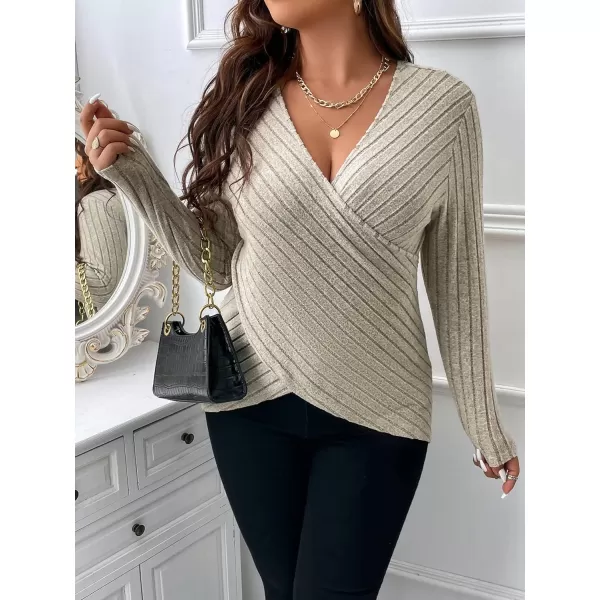 WDIRARA Women's Wrap V Neck Criss Cross Long Sleeve Asymmetrical Sweater Cable Knit Tops