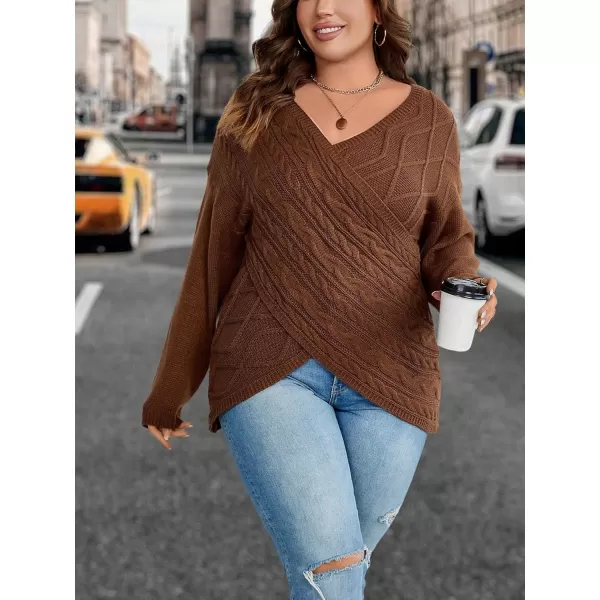 WDIRARA Women's Wrap V Neck Criss Cross Long Sleeve Asymmetrical Sweater Cable Knit Tops