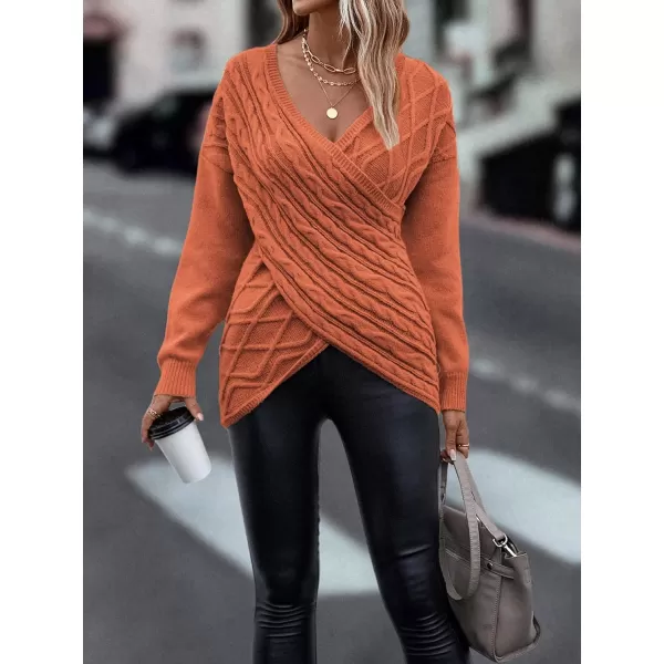 WDIRARA Women's Wrap V Neck Criss Cross Long Sleeve Asymmetrical Sweater Cable Knit Tops