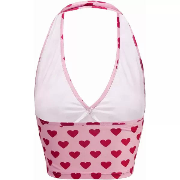 WDIRARA Women's Y2K Halter Backless Sexy Heart Print Sleeveless Club Crop Tank Tops