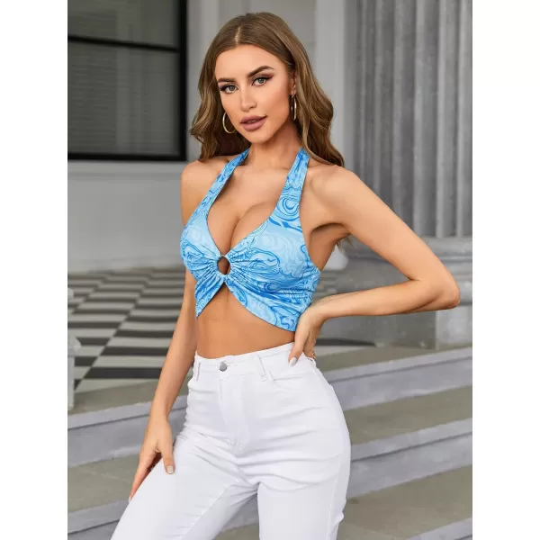 WDIRARA Women's Y2K Halter Backless Sexy Heart Print Sleeveless Club Crop Tank Tops