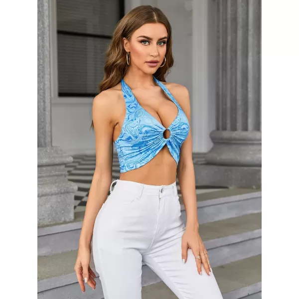WDIRARA Women's Y2K Halter Backless Sexy Heart Print Sleeveless Club Crop Tank Tops