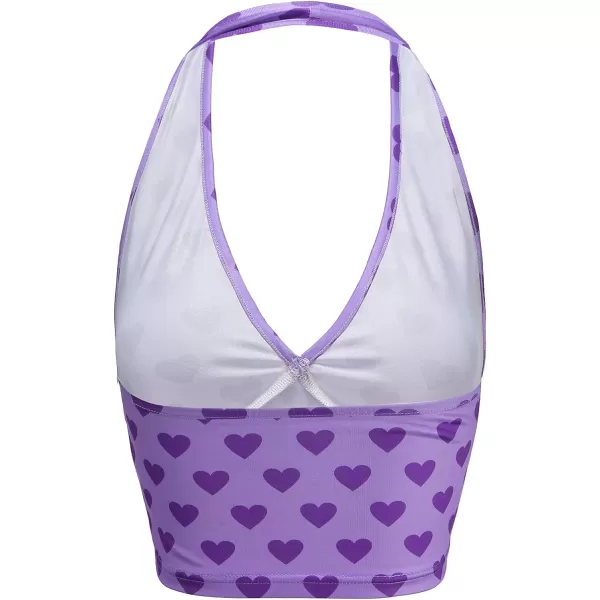WDIRARA Women's Y2K Halter Backless Sexy Heart Print Sleeveless Club Crop Tank Tops