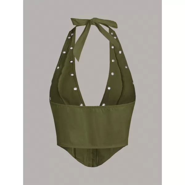 WDIRARA Women's Y2K Halter Top Deep V Backless Asymmetrical Hem Cami Crop Tops