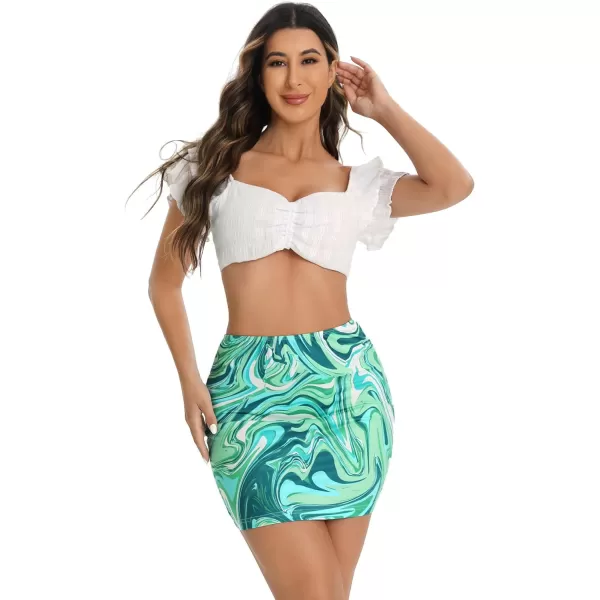 WDIRARA Women's Y2K Printed Elastic High Waist Stretch Casual Bodycon Pencil Mini Skirt