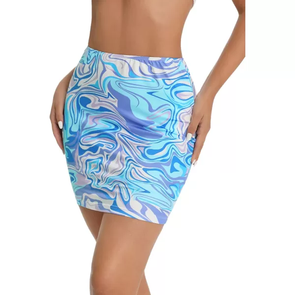 WDIRARA Women's Y2K Printed Elastic High Waist Stretch Casual Bodycon Pencil Mini Skirt