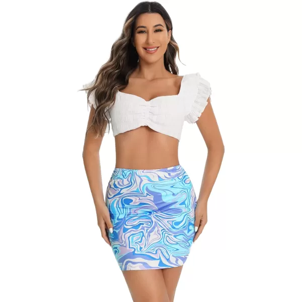 WDIRARA Women's Y2K Printed Elastic High Waist Stretch Casual Bodycon Pencil Mini Skirt
