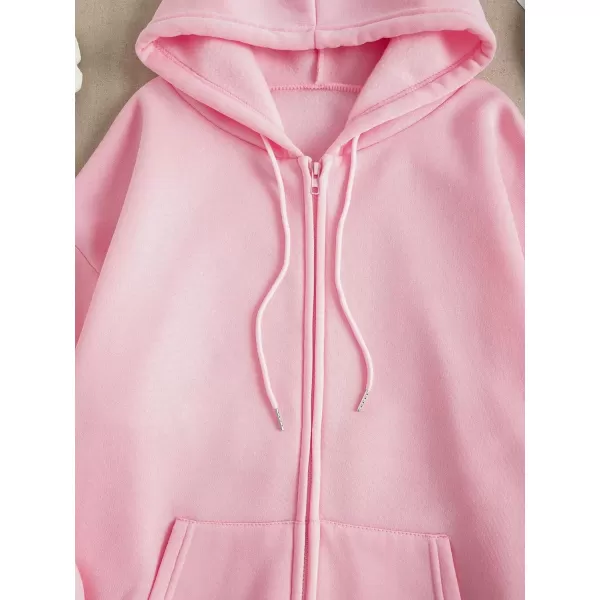WDIRARA Women's Zip Front Drawstring Hoodie Pullover Long Sleeve Casual Sweatshirt Top