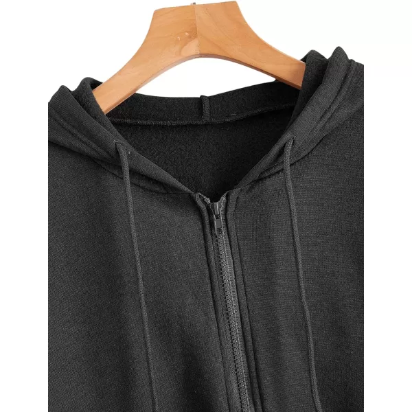 WDIRARA Women's Zip Front Drawstring Hoodie Pullover Long Sleeve Casual Sweatshirt Top
