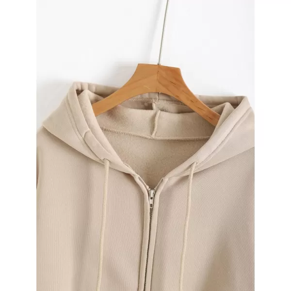 WDIRARA Women's Zip Front Drawstring Hoodie Pullover Long Sleeve Casual Sweatshirt Top