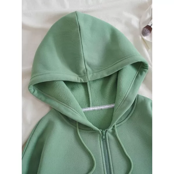 WDIRARA Women's Zip Front Drawstring Hoodie Pullover Long Sleeve Casual Sweatshirt Top