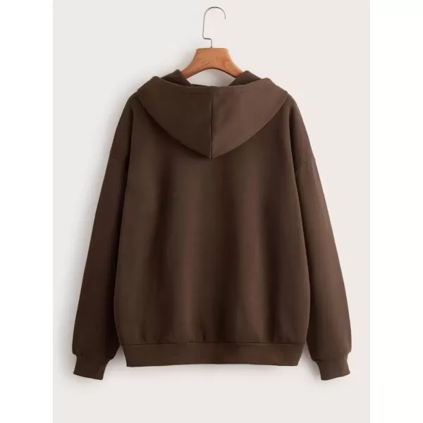 WDIRARA Women's Zip Front Drawstring Hoodie Pullover Long Sleeve Casual Sweatshirt Top