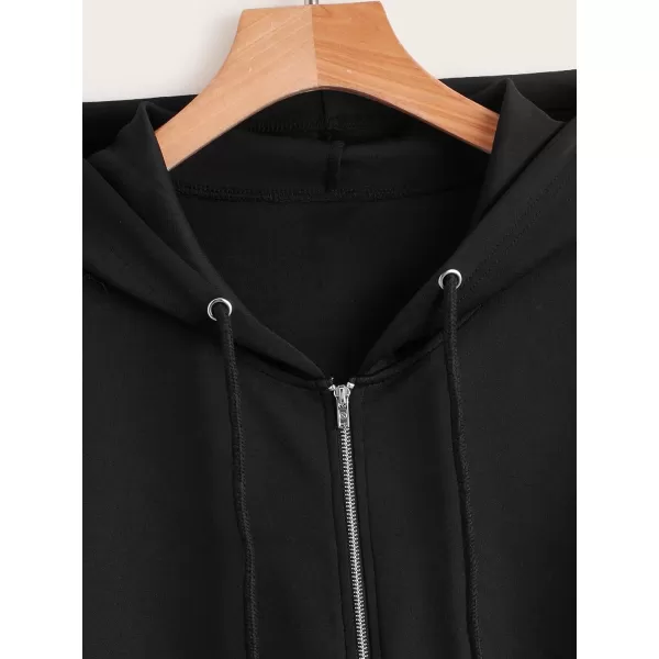 WDIRARA Women's Zip Front Drawstring Hoodie Pullover Long Sleeve Casual Sweatshirt Top