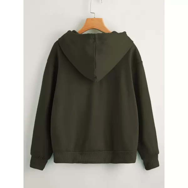 WDIRARA Women's Zip Front Drawstring Hoodie Pullover Long Sleeve Casual Sweatshirt Top
