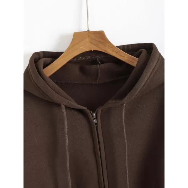 WDIRARA Women's Zip Front Drawstring Hoodie Pullover Long Sleeve Casual Sweatshirt Top