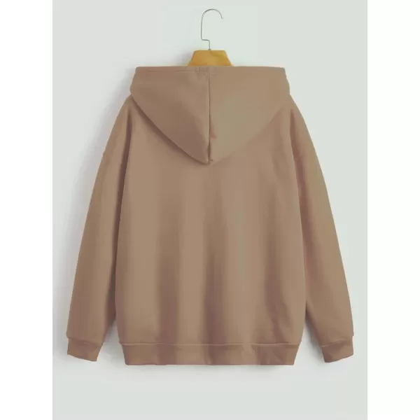 WDIRARA Women's Zip Front Drawstring Hoodie Pullover Long Sleeve Casual Sweatshirt Top