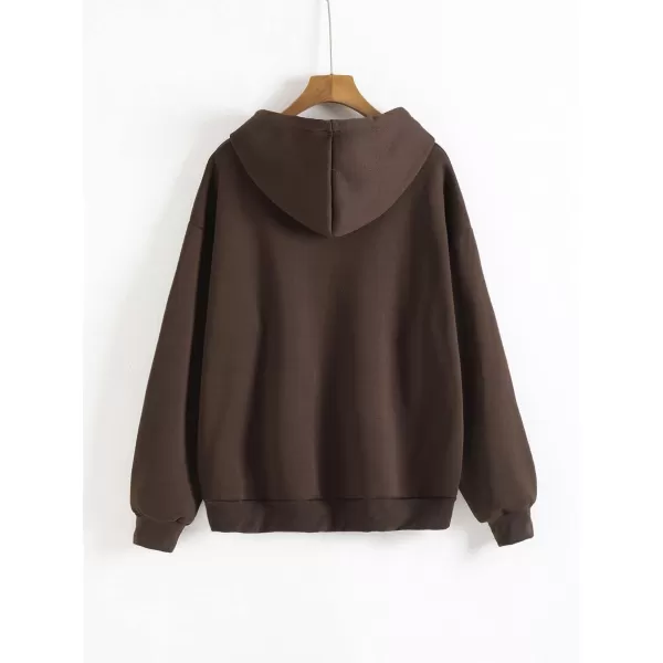 WDIRARA Women's Zip Front Drawstring Hoodie Pullover Long Sleeve Casual Sweatshirt Top