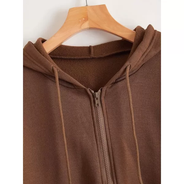 WDIRARA Women's Zip Front Drawstring Hoodie Pullover Long Sleeve Casual Sweatshirt Top