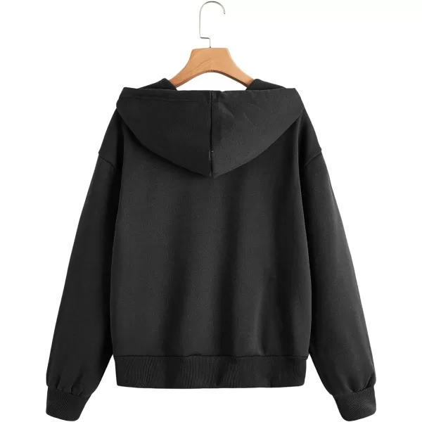 WDIRARA Women's Zip Front Drawstring Hoodie Pullover Long Sleeve Casual Sweatshirt Top