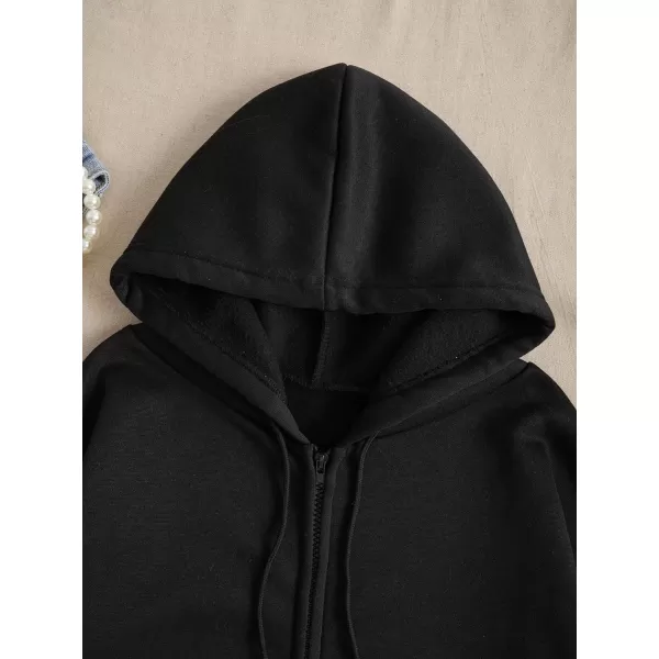 WDIRARA Women's Zip Front Drawstring Hoodie Pullover Long Sleeve Casual Sweatshirt Top
