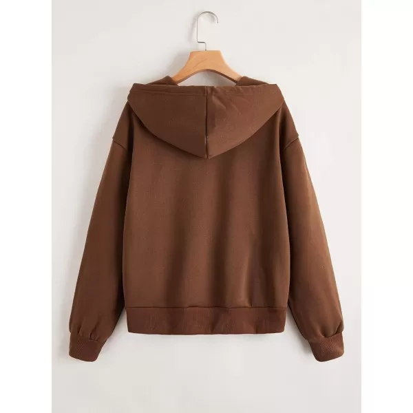 WDIRARA Women's Zip Front Drawstring Hoodie Pullover Long Sleeve Casual Sweatshirt Top