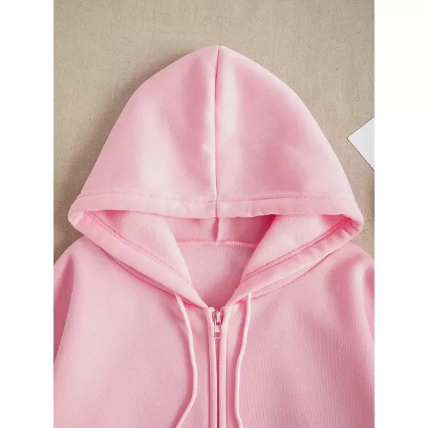 WDIRARA Women's Zip Front Drawstring Hoodie Pullover Long Sleeve Casual Sweatshirt Top