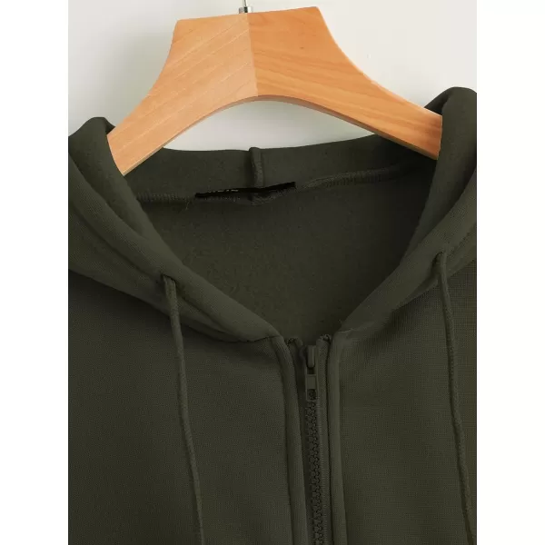 WDIRARA Women's Zip Front Drawstring Hoodie Pullover Long Sleeve Casual Sweatshirt Top