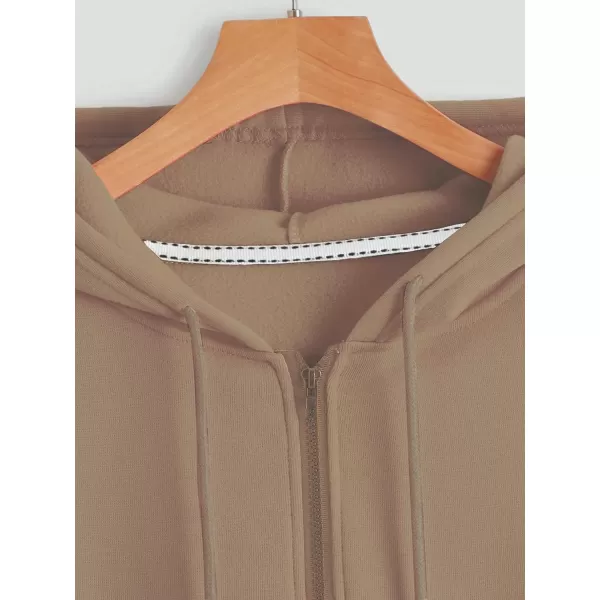 WDIRARA Women's Zip Front Drawstring Hoodie Pullover Long Sleeve Casual Sweatshirt Top
