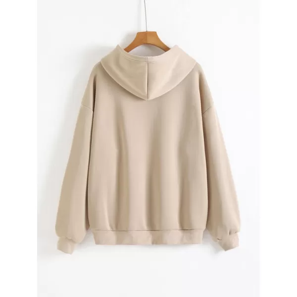 WDIRARA Women's Zip Front Drawstring Hoodie Pullover Long Sleeve Casual Sweatshirt Top