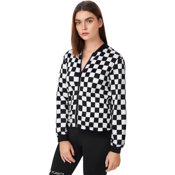 WDIRARA Women's Zip Front Plaid Print Long Sleeve Stand Collar Casual Jacket
