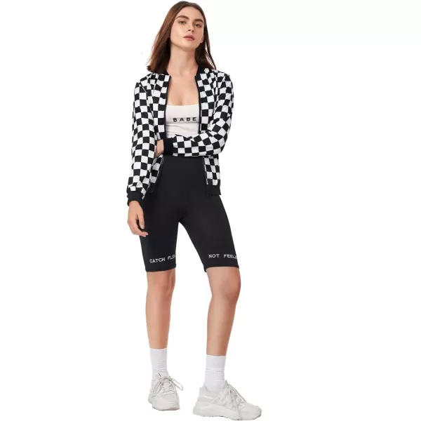 WDIRARA Women's Zip Front Plaid Print Long Sleeve Stand Collar Casual Jacket