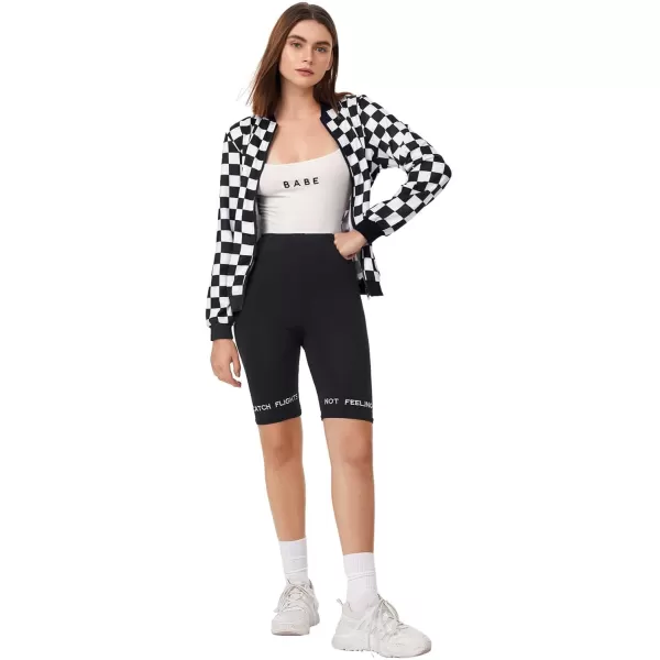 WDIRARA Women's Zip Front Plaid Print Long Sleeve Stand Collar Casual Jacket
