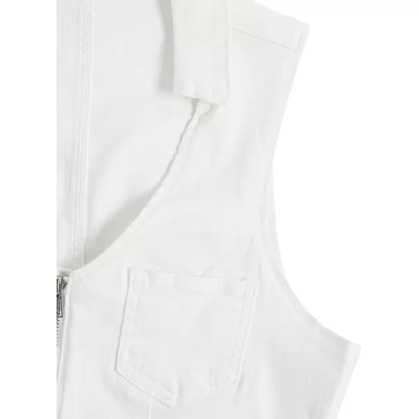 WDIRARA Women's Zipper Up Collared Scoop Neck Sleeveless Patched Pockets Denim Tank Top