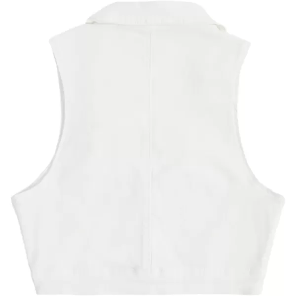 WDIRARA Women's Zipper Up Collared Scoop Neck Sleeveless Patched Pockets Denim Tank Top