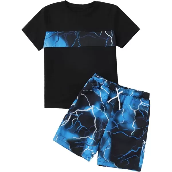 WDIRARA Boy's 2 Piece Letter Camo Print Short Sleeve Tee and Pocket Shorts Set