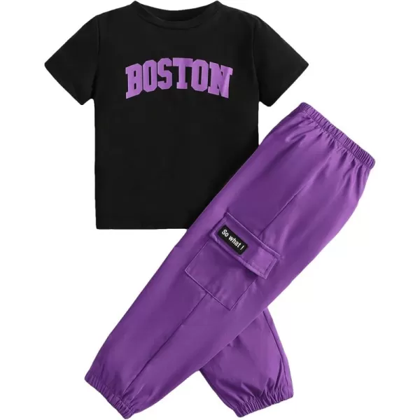 WDIRARA Boy's 2 Piece Striped Letter Graphic Short Sleeve Tee and Shorts Set