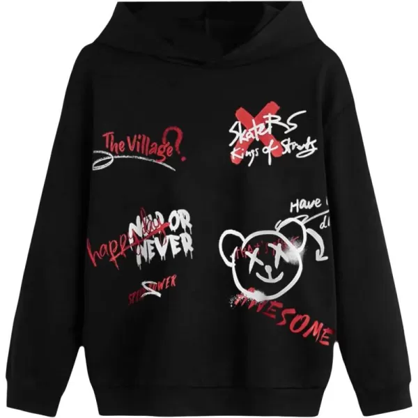 WDIRARA Boy's Cartoon Print Graphic Long Sleeve Sweatshirt Hoodie Reflective Top