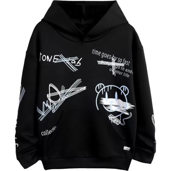 WDIRARA Boy's Cartoon Print Graphic Long Sleeve Sweatshirt Hoodie Reflective Top