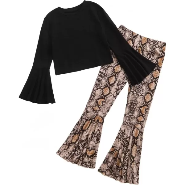WDIRARA Girl's 2 Piece Flounce Sleeve Top and Leopard Print Flare Leg Pants Set