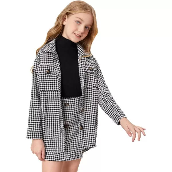 WDIRARA Girl's 2 Piece Outfits Button Front Long Sleeve Tweed Jacket and Skirt Set