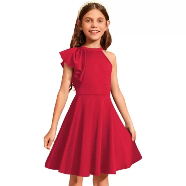 WDIRARA Girl's A Line Flowy Ruffle Sleeveless Asymmetrical Fancy Party Mini Dress