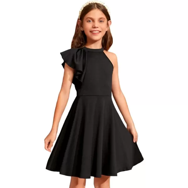WDIRARA Girl's A Line Flowy Ruffle Sleeveless Asymmetrical Fancy Party Mini Dress